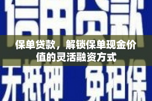 隆回保单贷款，解锁保单现金价值的灵活融资方式